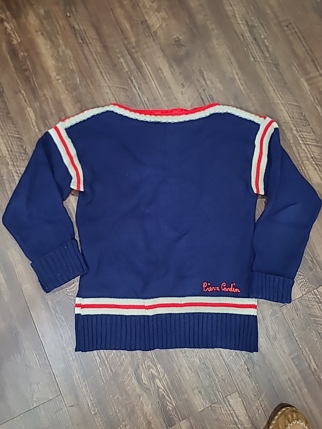 Vintage Wool Blend Pierre Cardin Boatneck Sweater Red White Blue