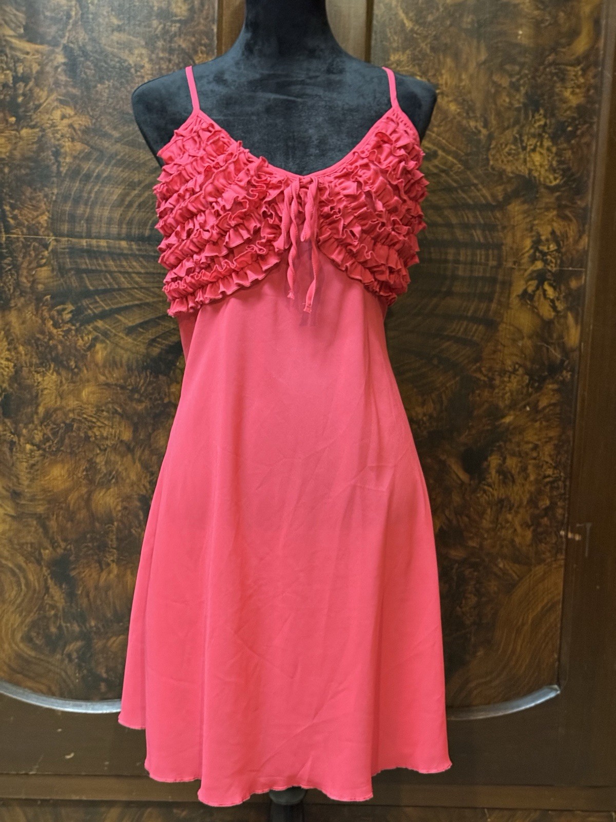 Vtg 90’s Undercover Wear Slip Dress Sz XL Chiffon Ruffles Nightgown Tomato Red