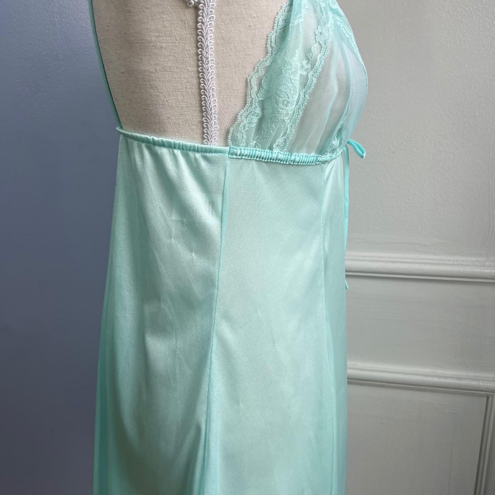 70s Vintage Pandora Lingerie Babydoll Robe Set Lace Mesh Aqua Blue Womens Small