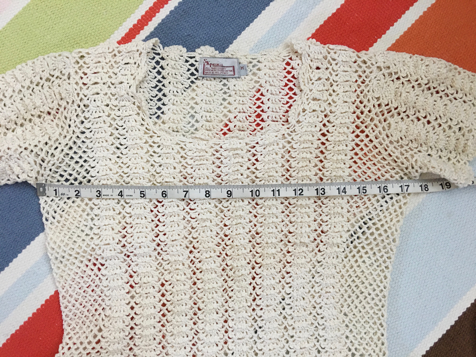 Vintage 60s 70s Cotton Hand Crochet Netting Festival Top Philippines SK Imports