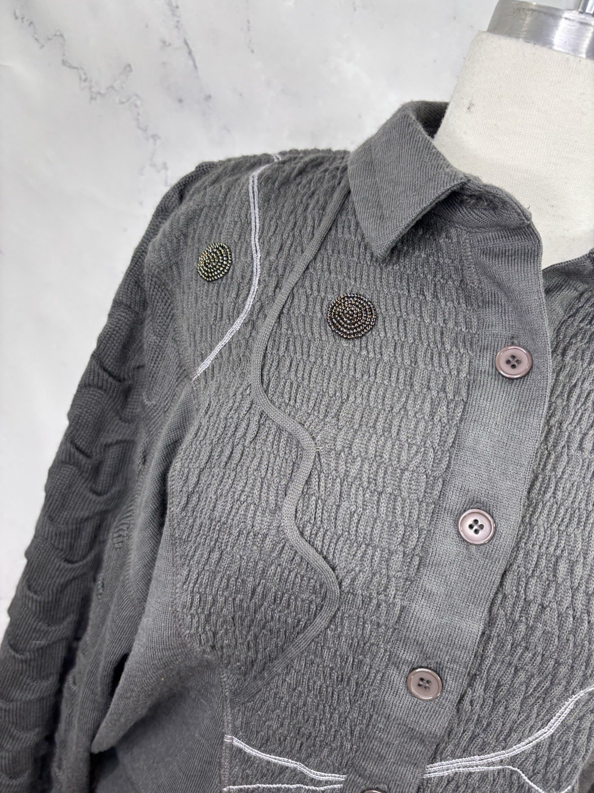 Vintage 80s MARC D’ALCY Paris Henley Sweater Gray Dolman Sleeves Wool Retro sz S