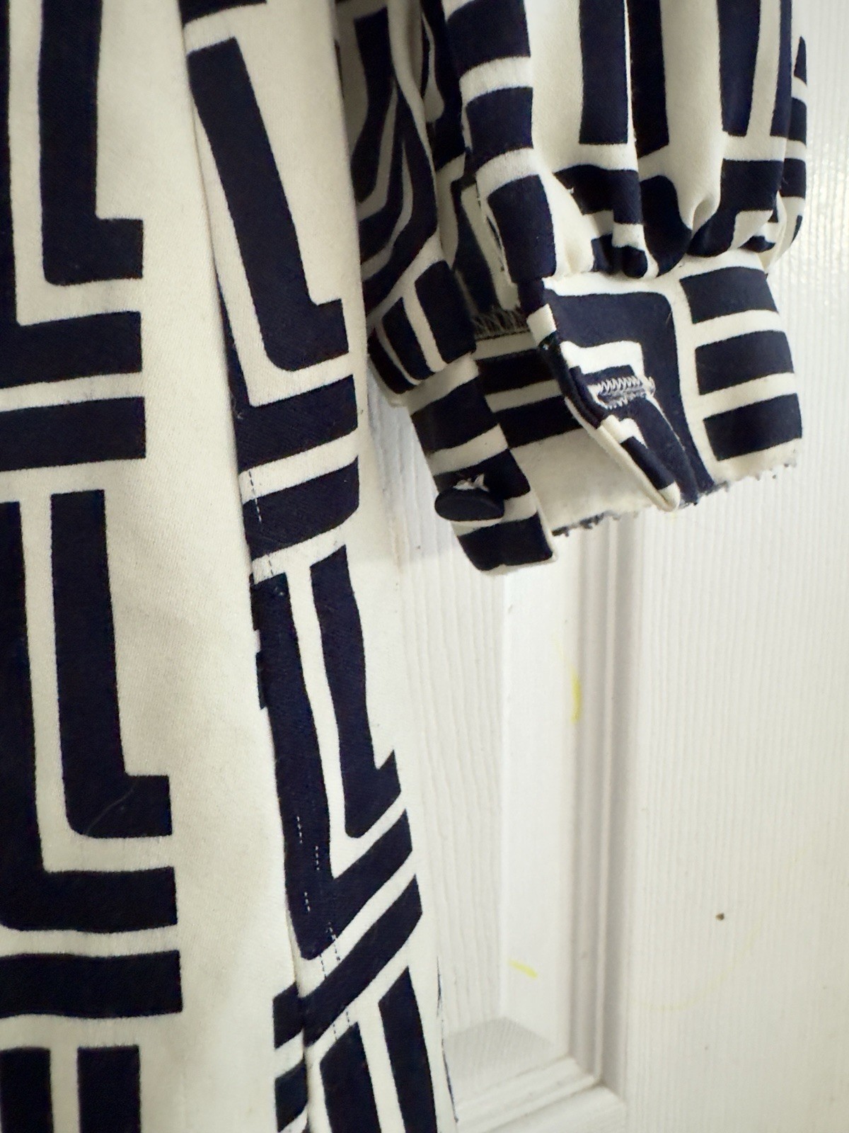 Rare Vintage Lanvin Silk Navy & Cream Geometric Dress 1970s