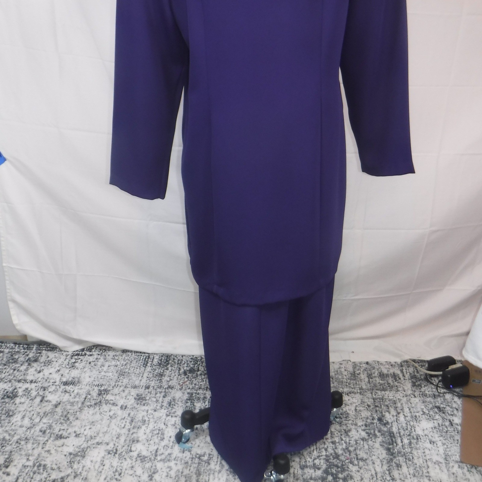 Vintage Dolce Purple Sequin Floral Longline Blazer Maxi Skirt Suit Set Size L