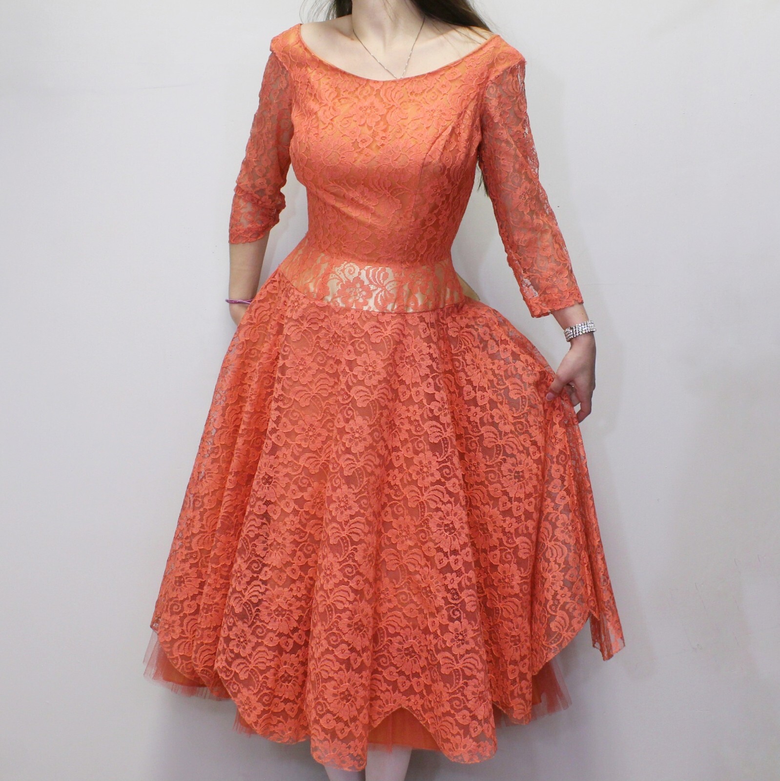 Vintage 50s Lace Party Dress Drop Waist Prom Cupcake Dress for Dance Time