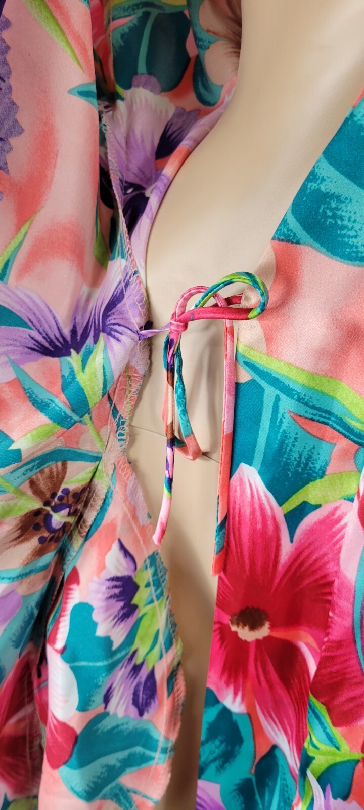 Vtg Sears Just For Women Tropical Floral Satin Maxi Caftan Kimono Robe One Size