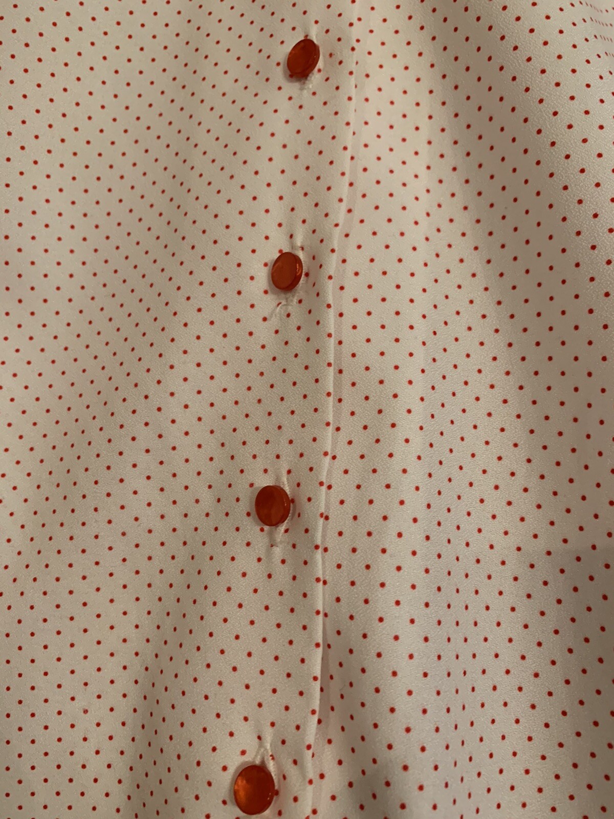 Vtg Gailord Womens Blouse Button Down L ? Creamy Off White Red Polka Dots