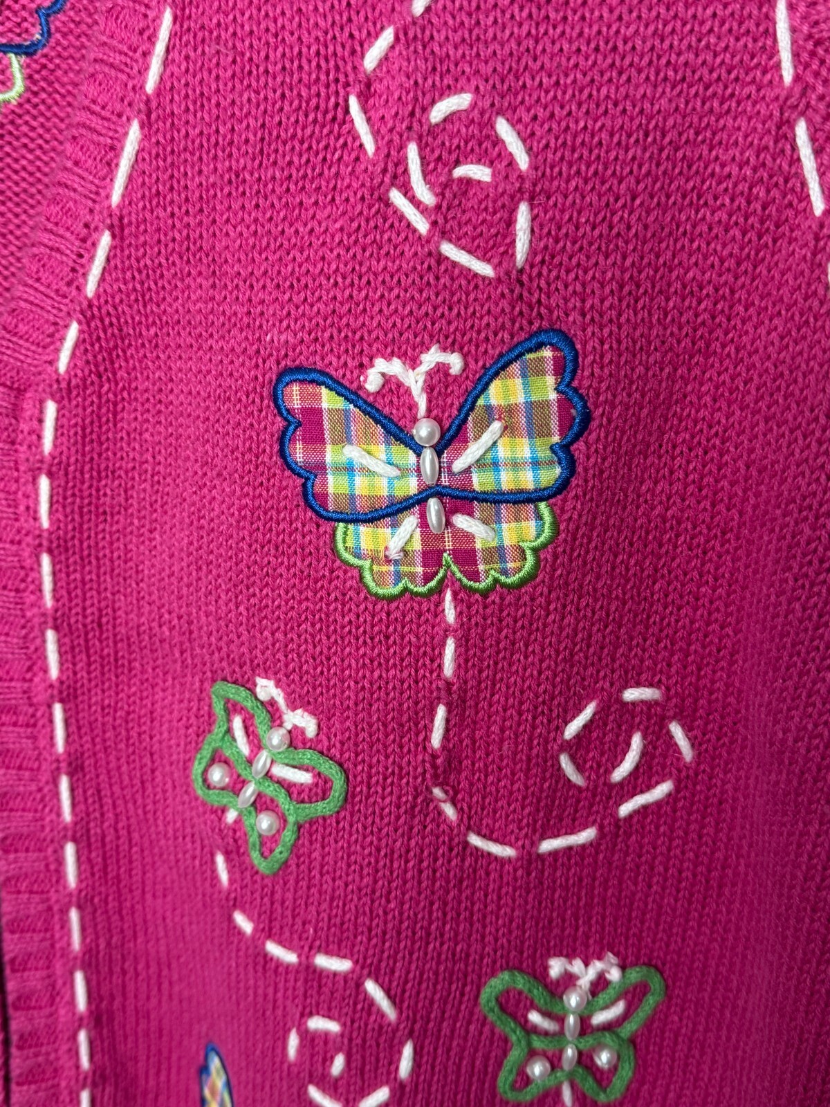 Vintage Mandal Bay Pink Zip Up Sweater Vest Butterflies Sz LG Cottage Grandma