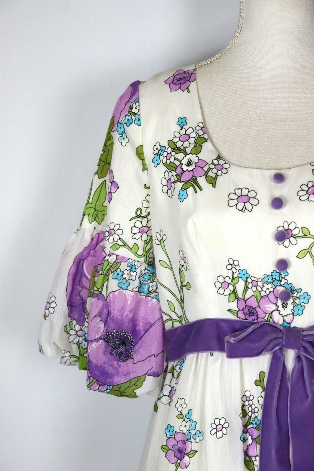 Purple Floral 70s Maxi Dress Ladies S Boho Hippy Retro Festival Prarie Vintage