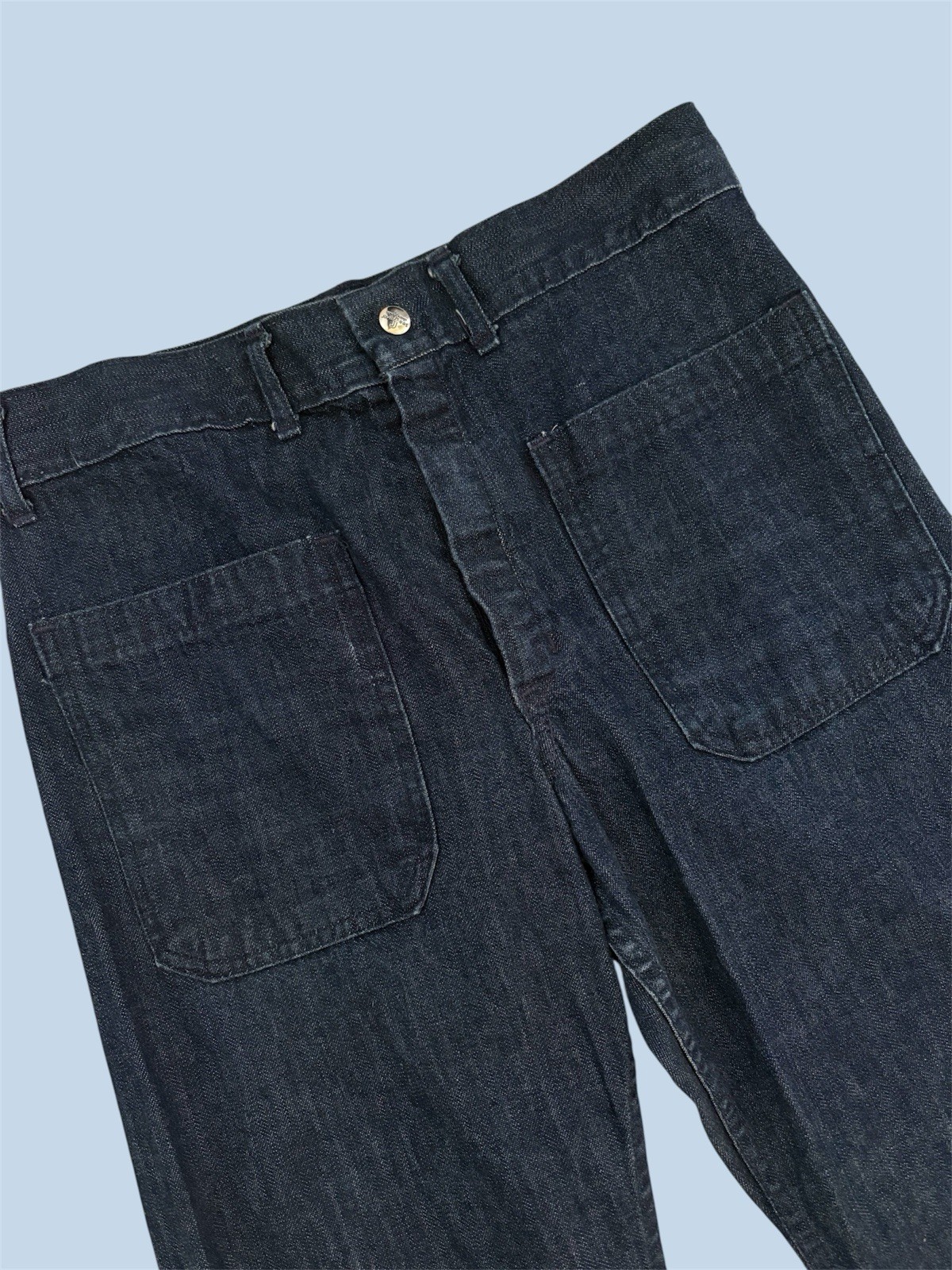 Vintage Seafarer US Navy Utility Sailor Blue Denim Bell Bottom Jeans 30” x 27”