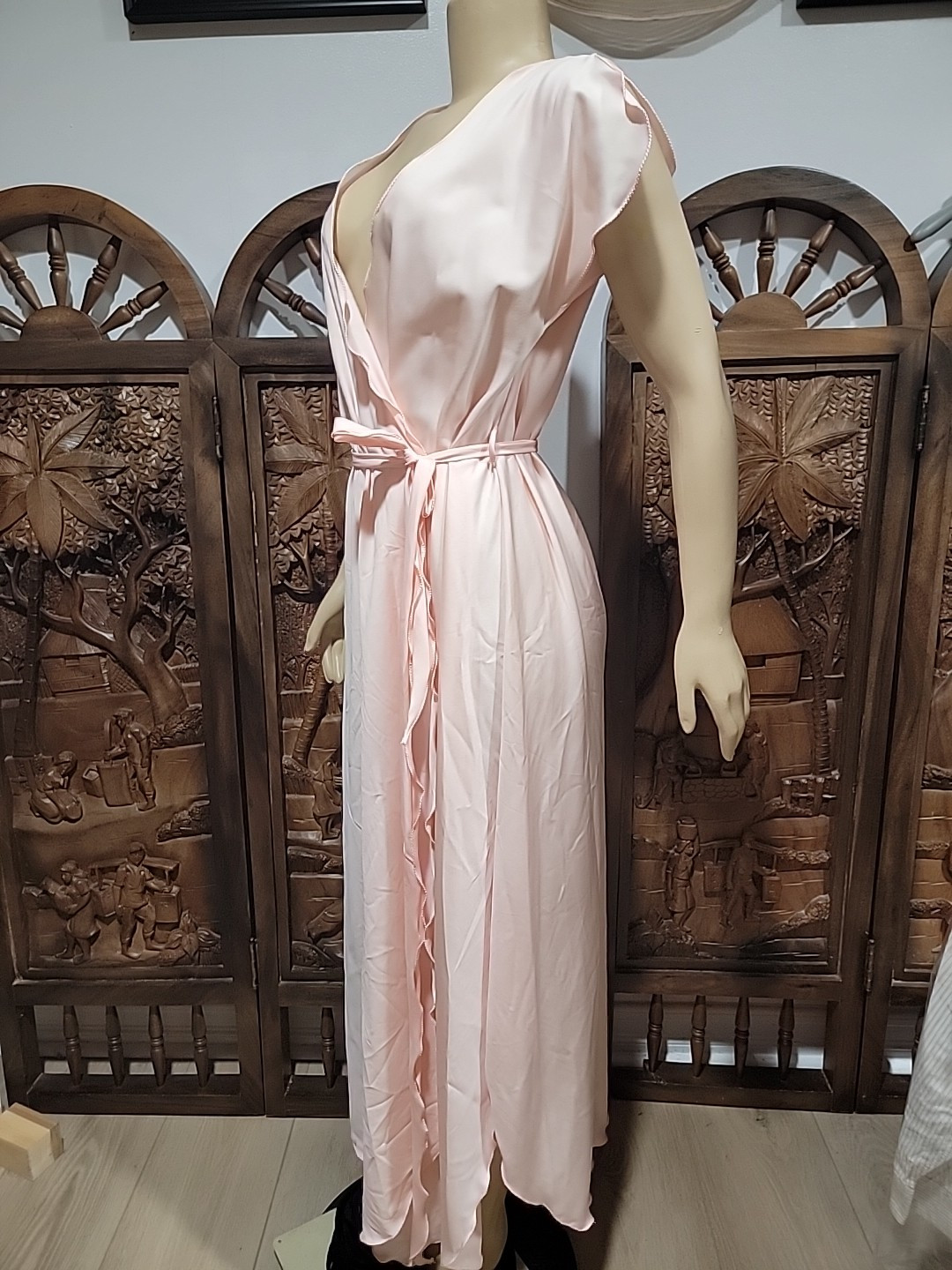 Vintage Georgette Trabolsi Neiman Marcus Pink M Belted Night gown FABULOUS #C