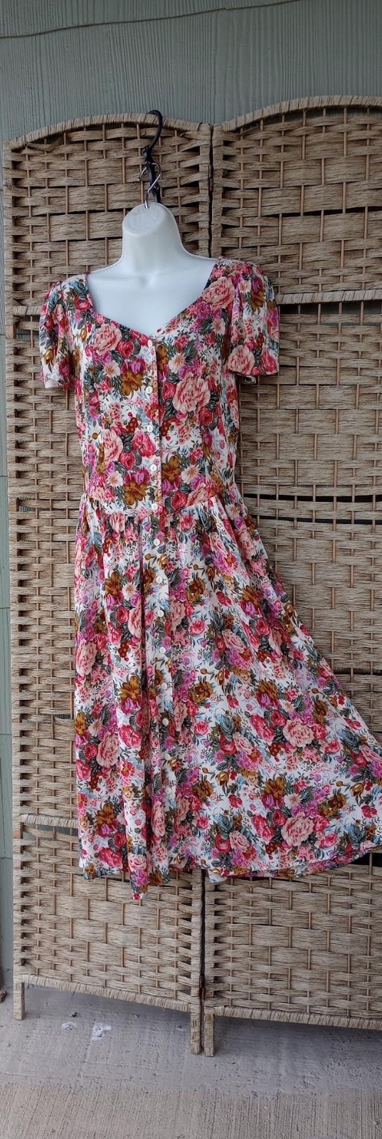 Vintage 80s Country Romance Floral Rayon Garden Party Tea Dress