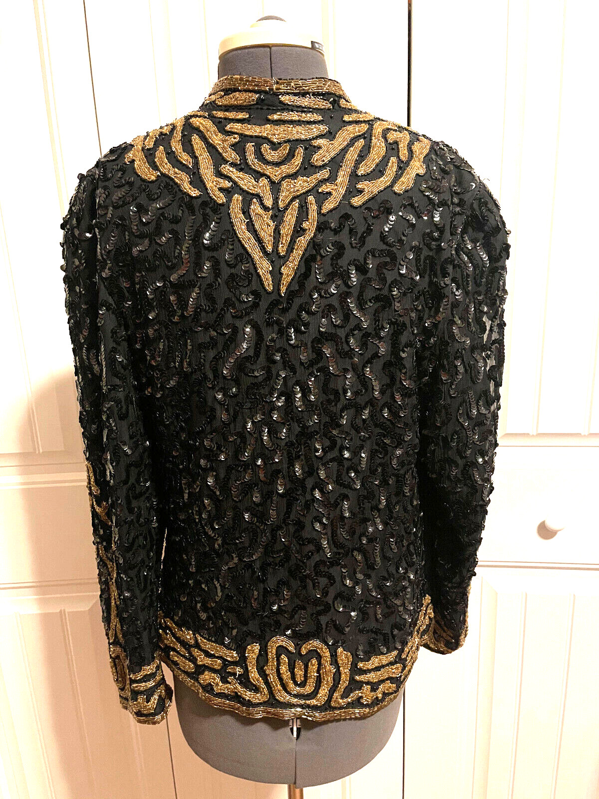 Vintage Nite Lune Gold and Black Sequined and Beaded Jacket