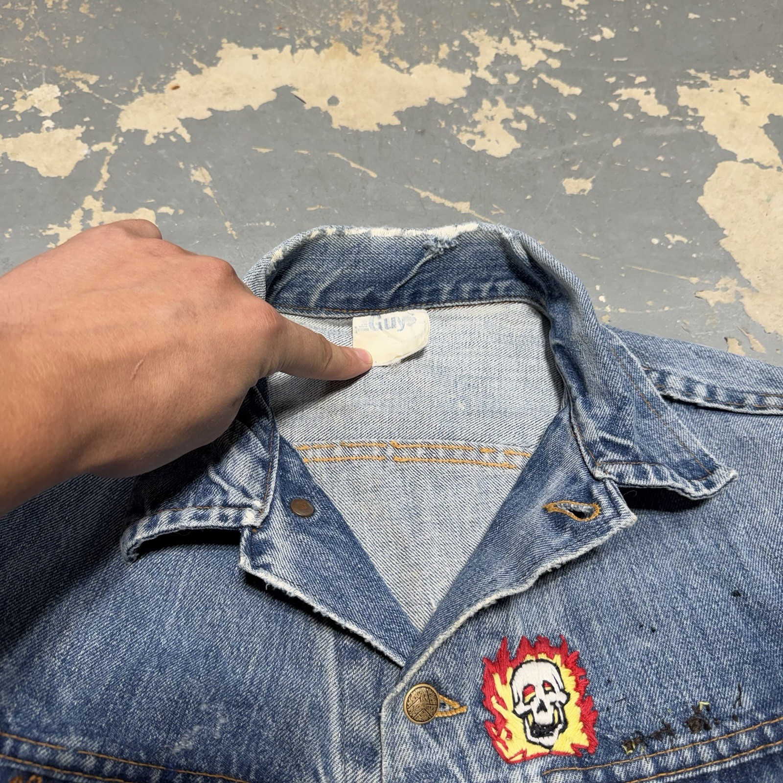 Vintage Eagle 60s 70s Skull Weed Leaf Worn In Distressed Vtg Denim Jacket Type 2