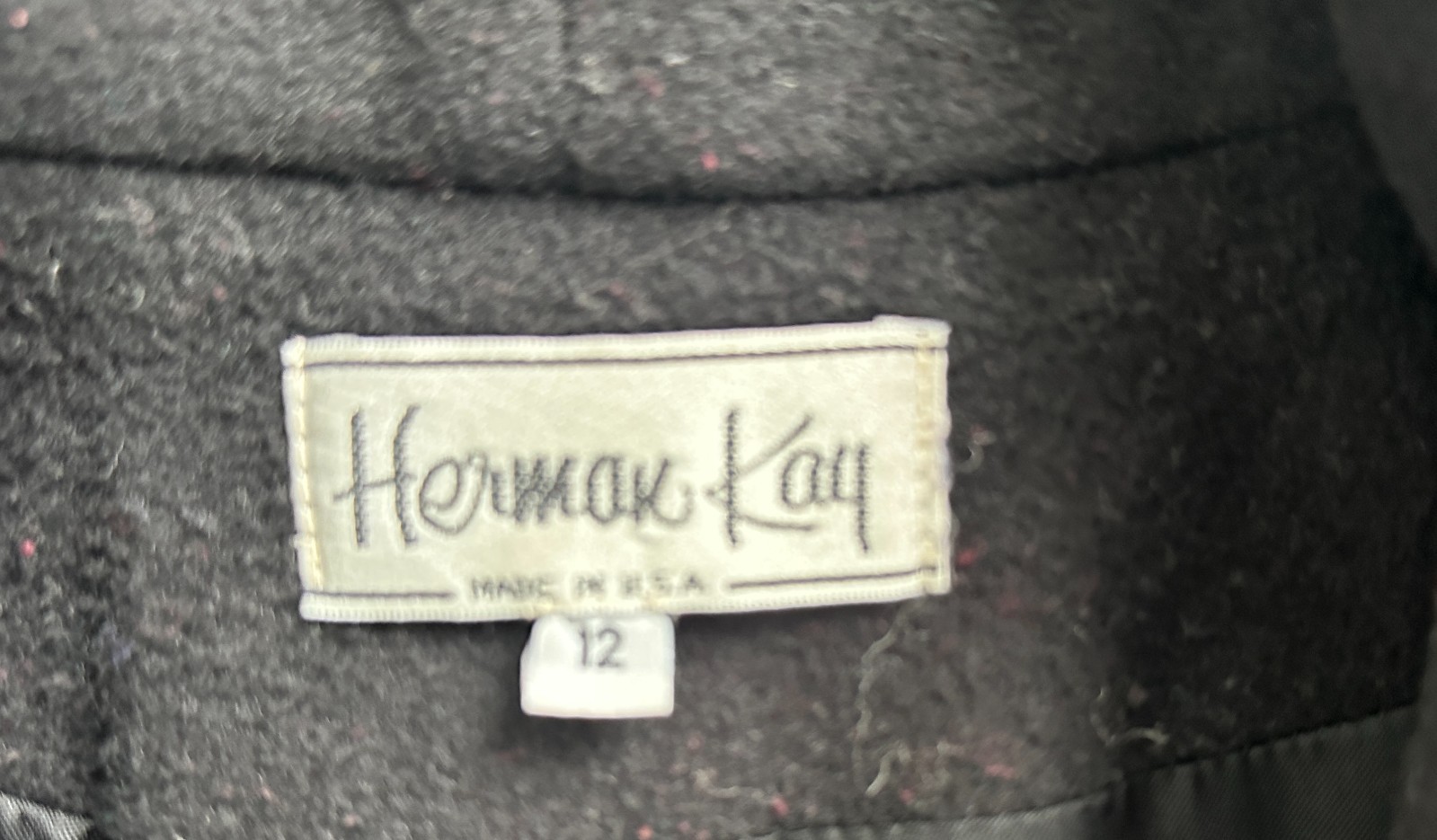 Vintage 1980s Black Wool Blend Open Front Swing Coat Herman Kay