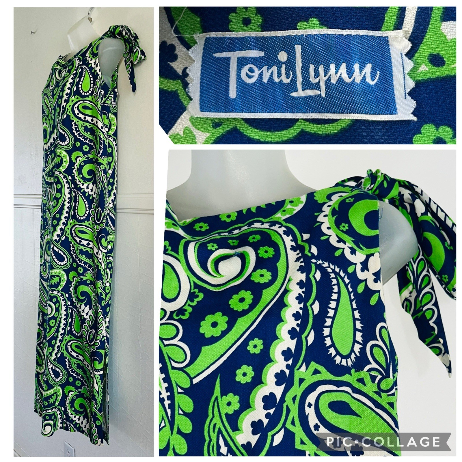 Vintage 1960s Toni Lynn MOD Psychedelic Paisley Button Side Hawaiian Maxi Dress