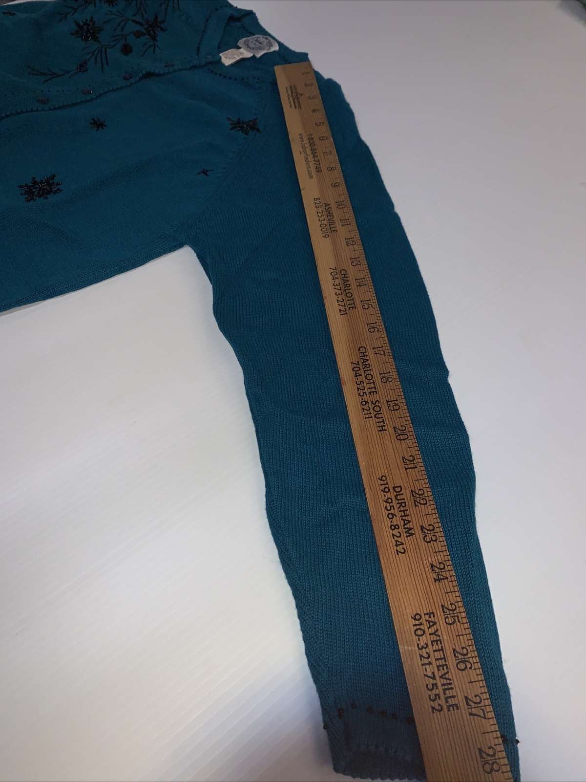 Vintage Teal Blue Beaded Button Down Cardigan Sweater Stitches In Time Size 1X