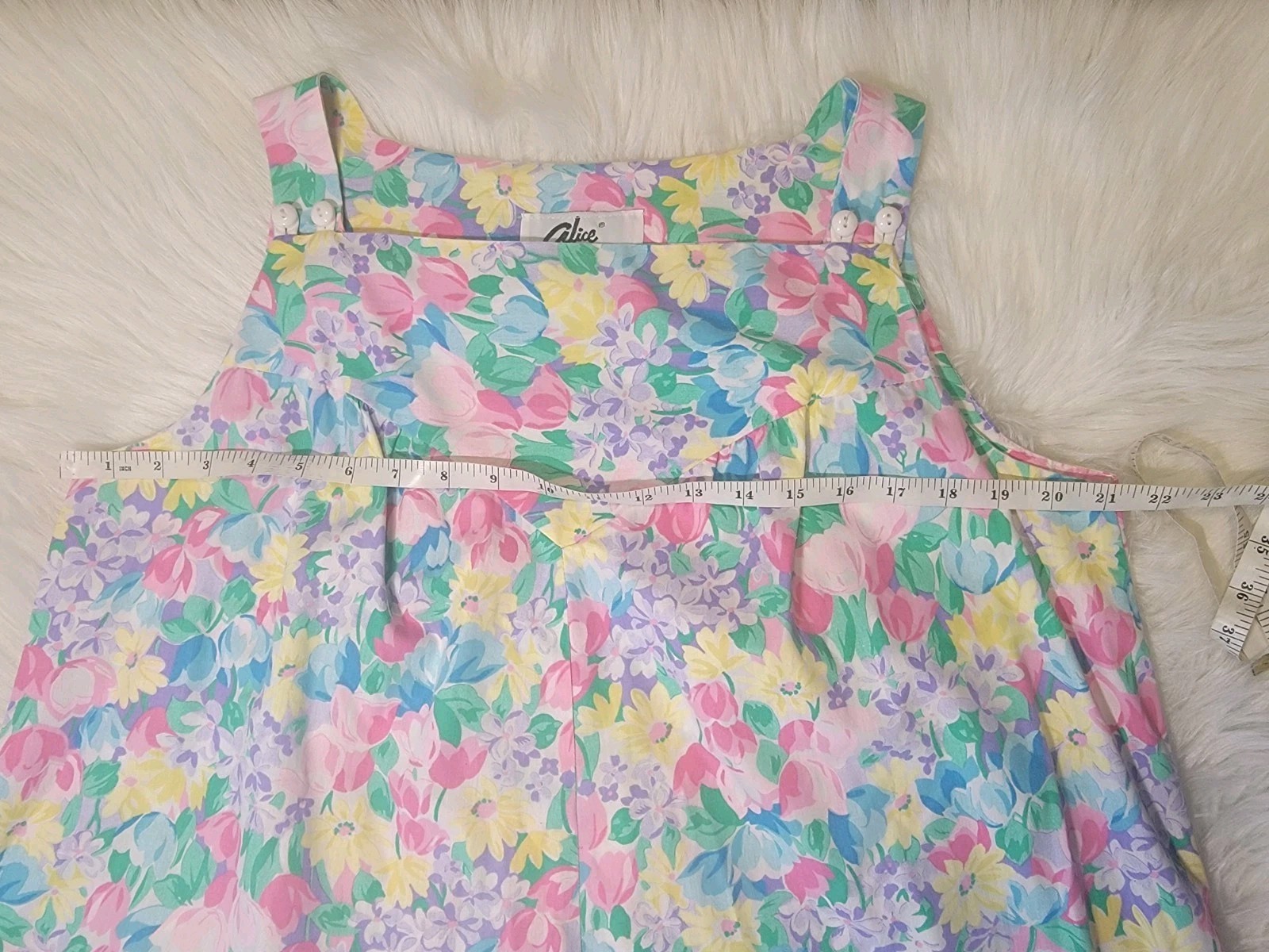 Vintage Alice Of California Spring Tulip Novelty Floral Apron Style Dress Sz L