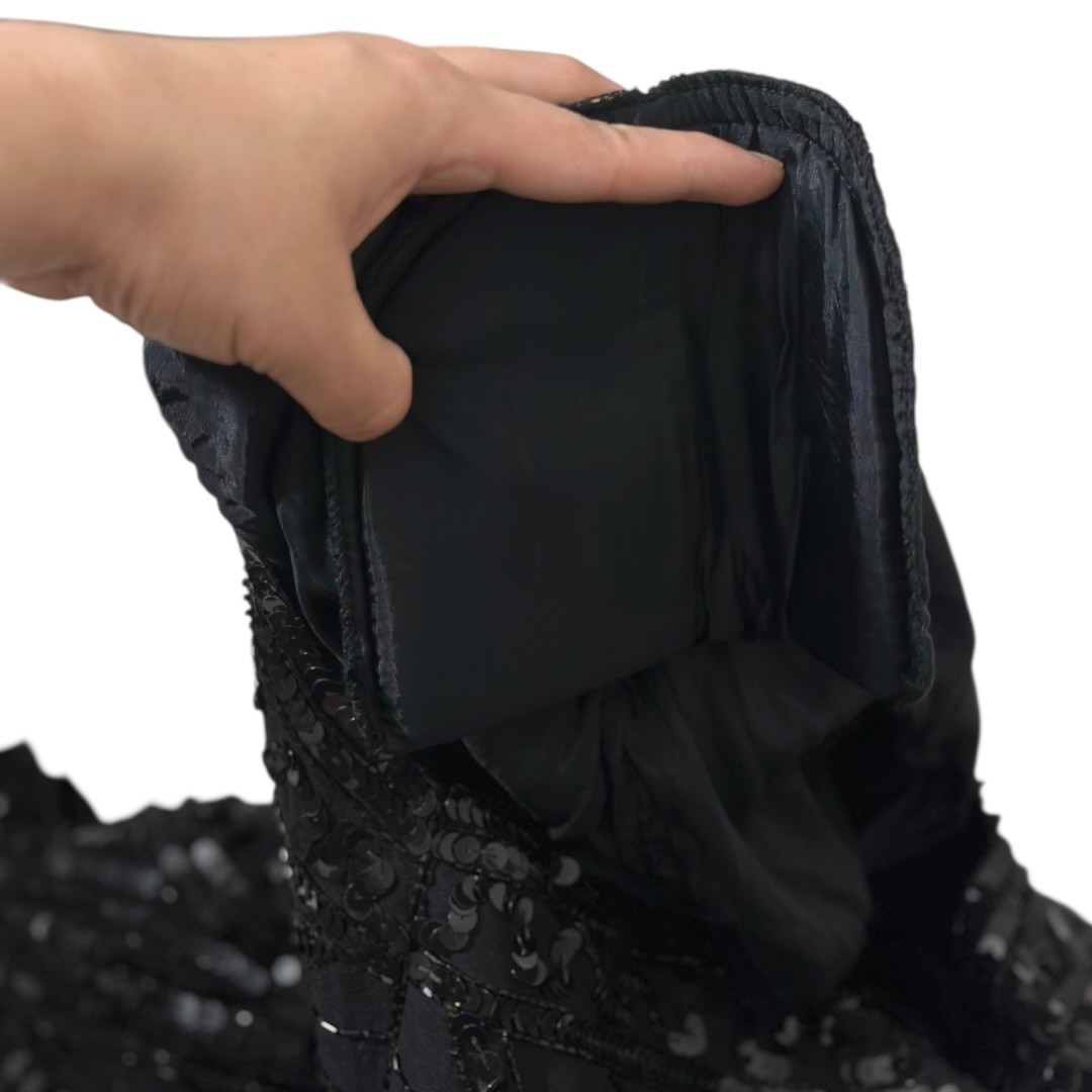SweeLo Vintage 1920 Black Beaded 100% Silk Flapper Dress Sequin Art Deco Size PL