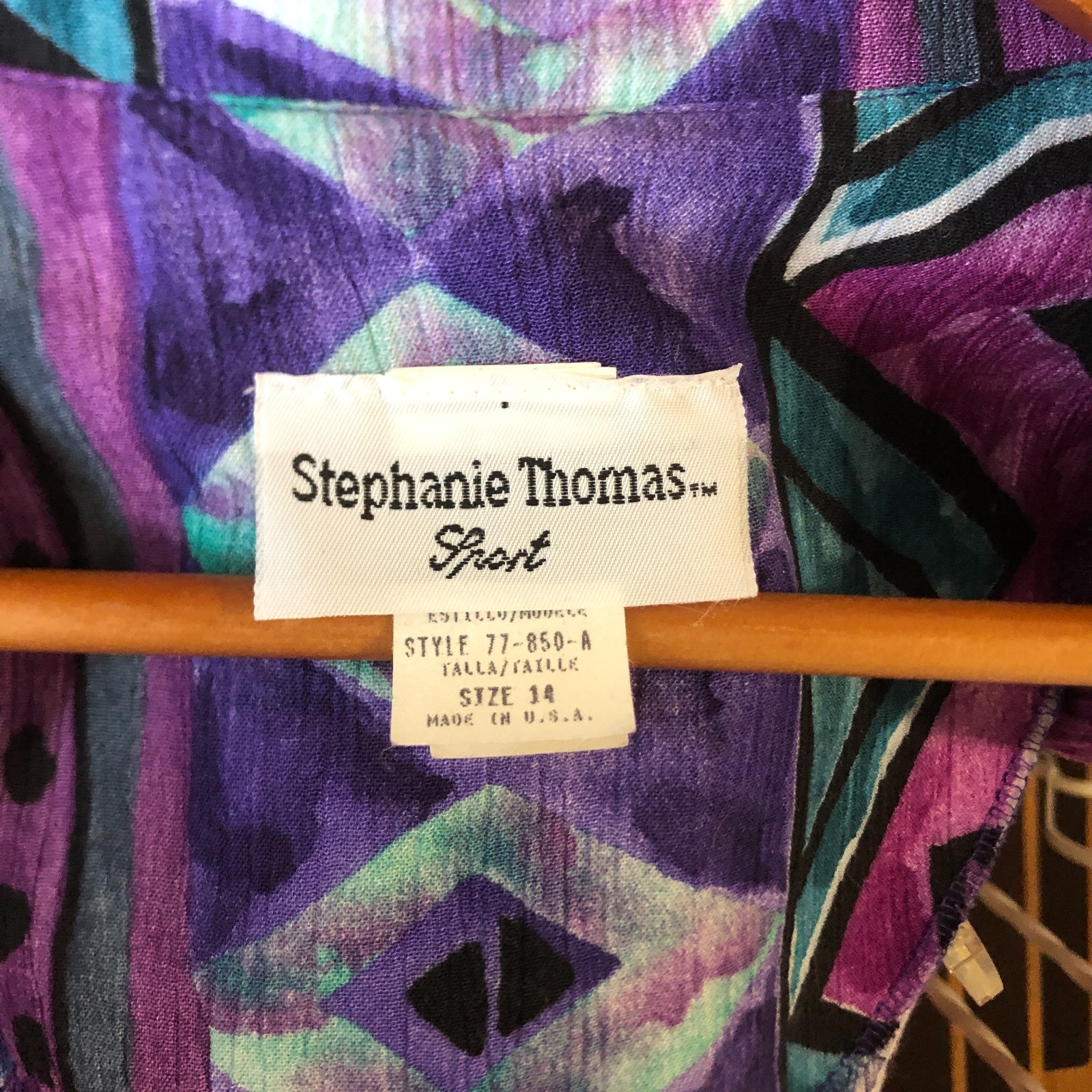 Vintage 80s Stephanie Thomas Sport open front geometric print summer cardigan 14