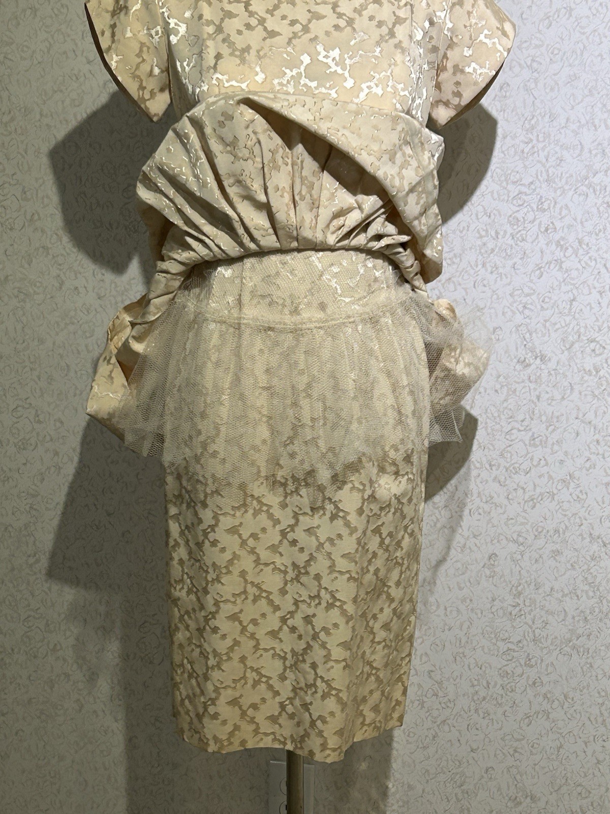 Vintage Brocade 1960’s Beige Blush Peplum On Pencil Dress Party Dress