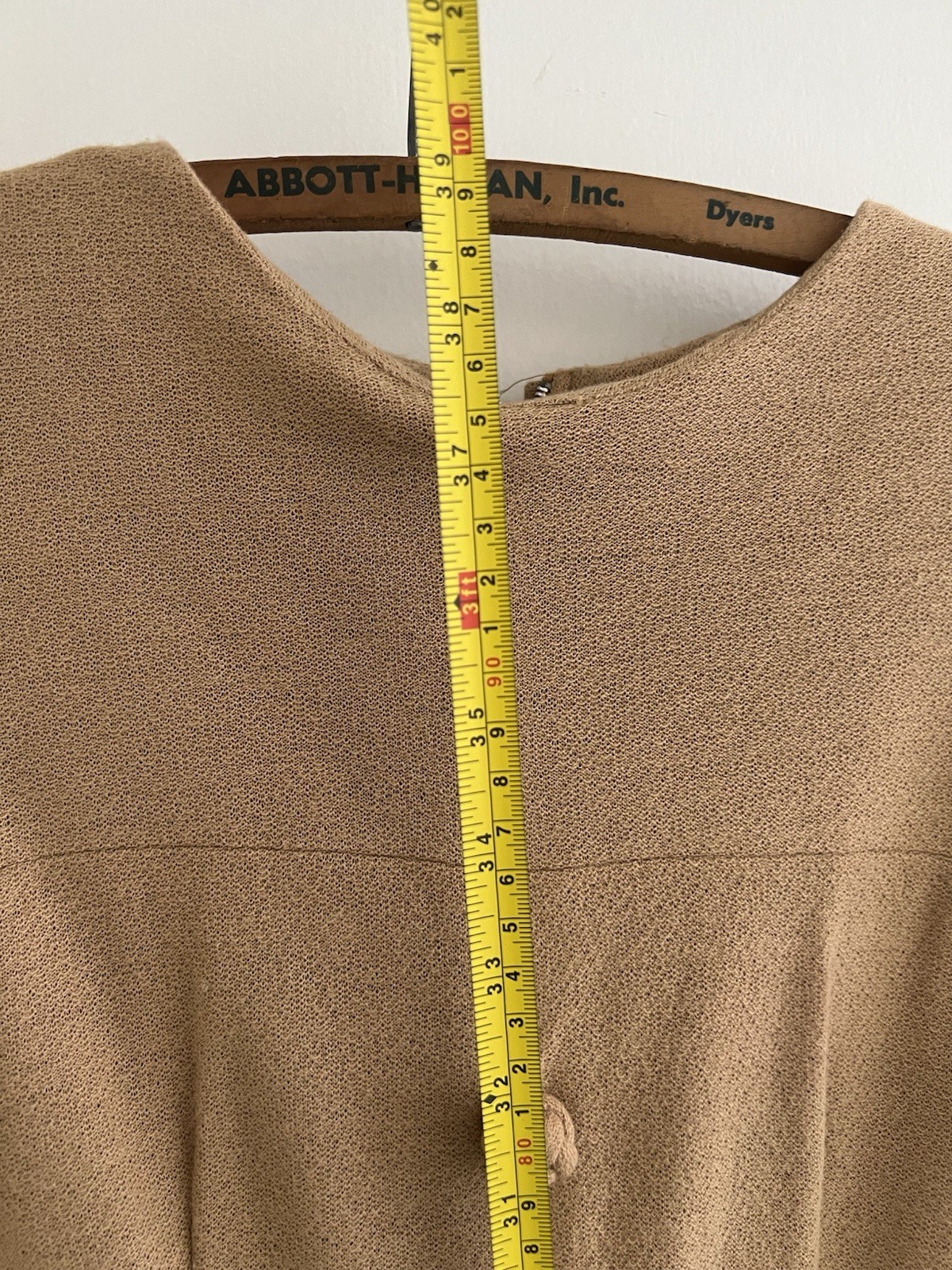 Vintage Lora Lenox Sculptured Charm Dress Tan Short Sleeve 1950s Zip Back