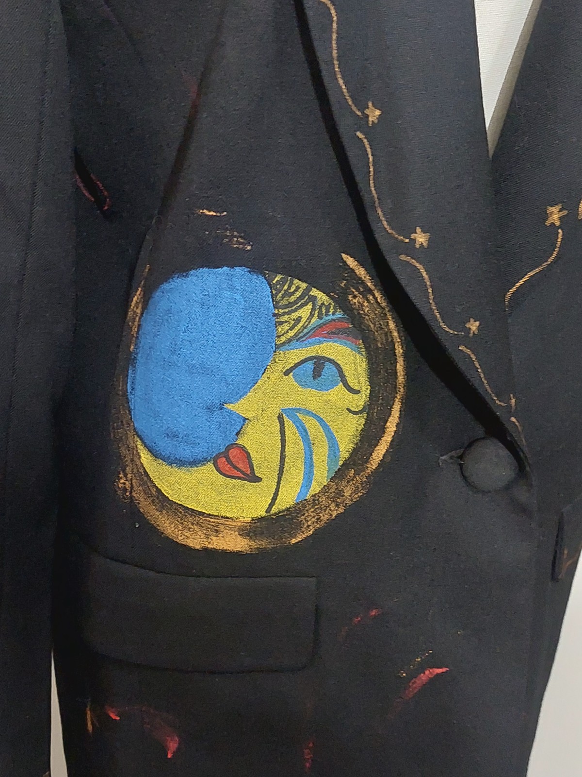 Vintage Jacket Required 1980s Art 100% Wool USA Blazer Sun Moon Stars S 40×30