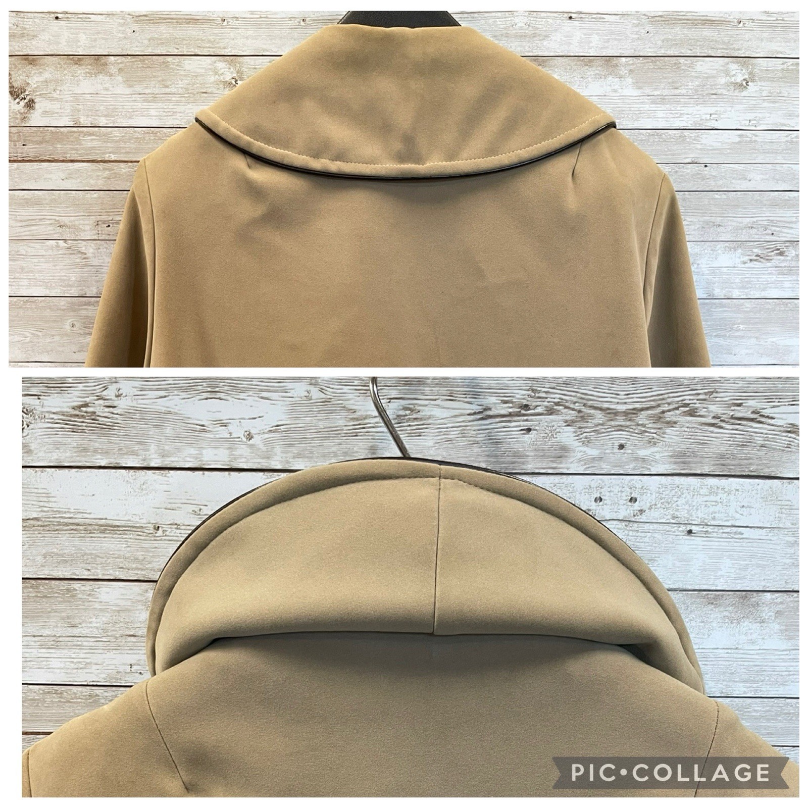 Vintage 60s-70s Womens 18 Coat Mod Tan Faux Suede Peter Pan Collar A-Line USA