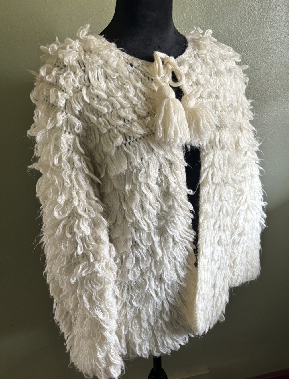 70s Rochelle California INSANE SHAGGY LOOPED Cardigan Sweater.medium