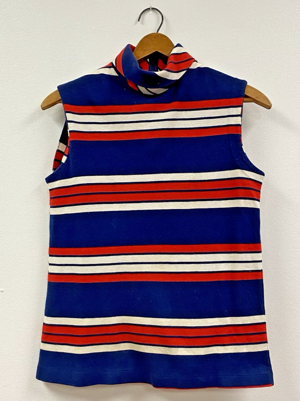 Preppy Red White & Blue VTG 70s Sleeveless Mock Turtleneck Top w/Zipper