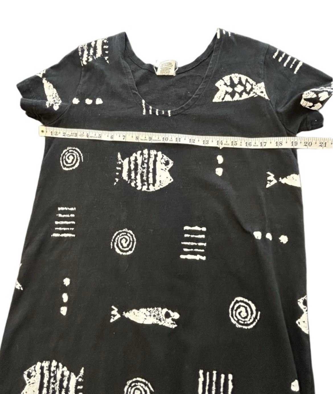 VTG 90s resort-wear tribal fish pattern cotton made USA maxi dress S Petite