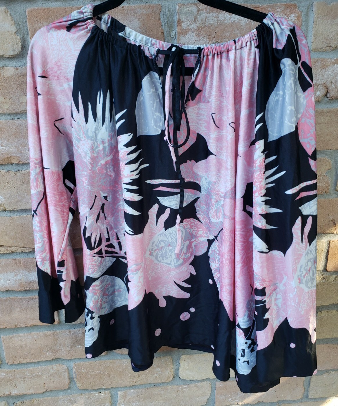 VTG 70s Boho Floral Print Pullover Top Sz XL? Festival Handmade Hippy 50″B