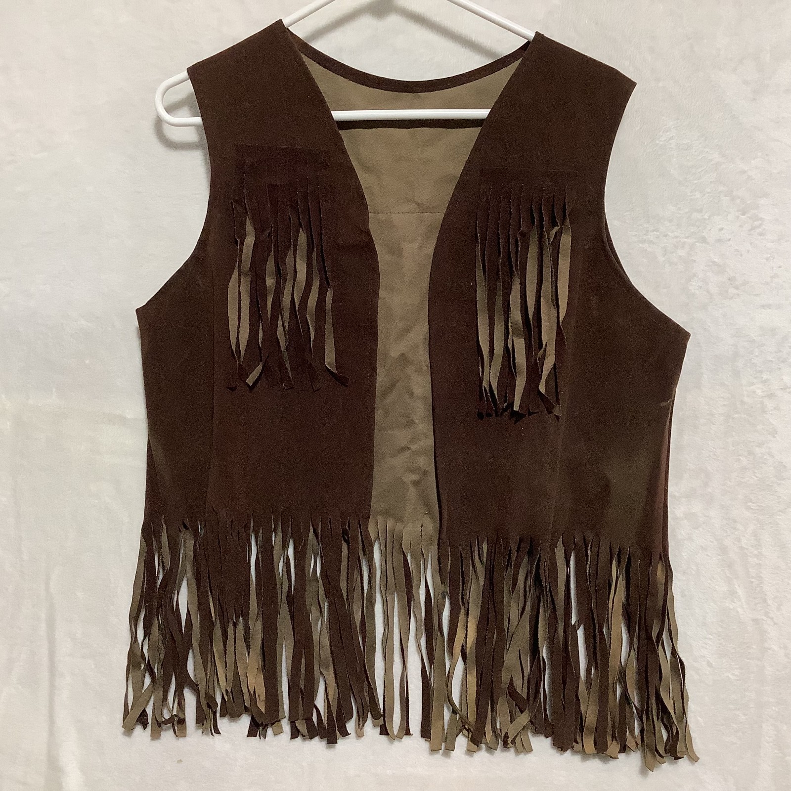 Vintage 70s Brown Tan Leather Suede Fringe Vest Western Cowgirl Boho Festival