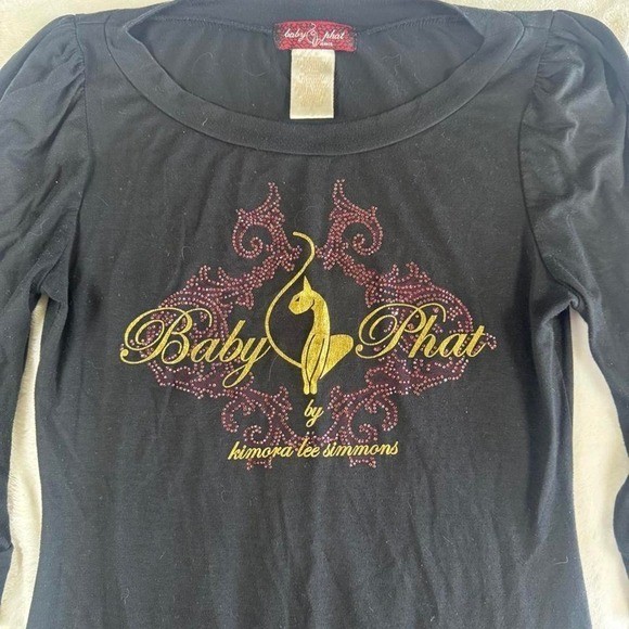 Baby Phat graphic rhinestone babydoll 3/4 rouge sleeve top y2k vintage mcbling