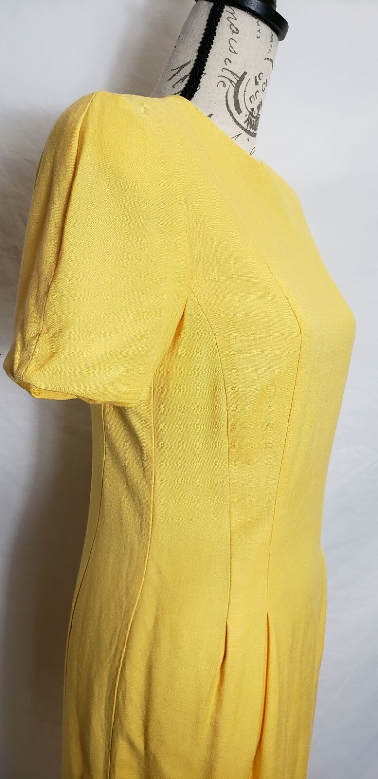 Vintage 80s Sara Campbell Womens Sheath Yellow Pencil Dress Size 6