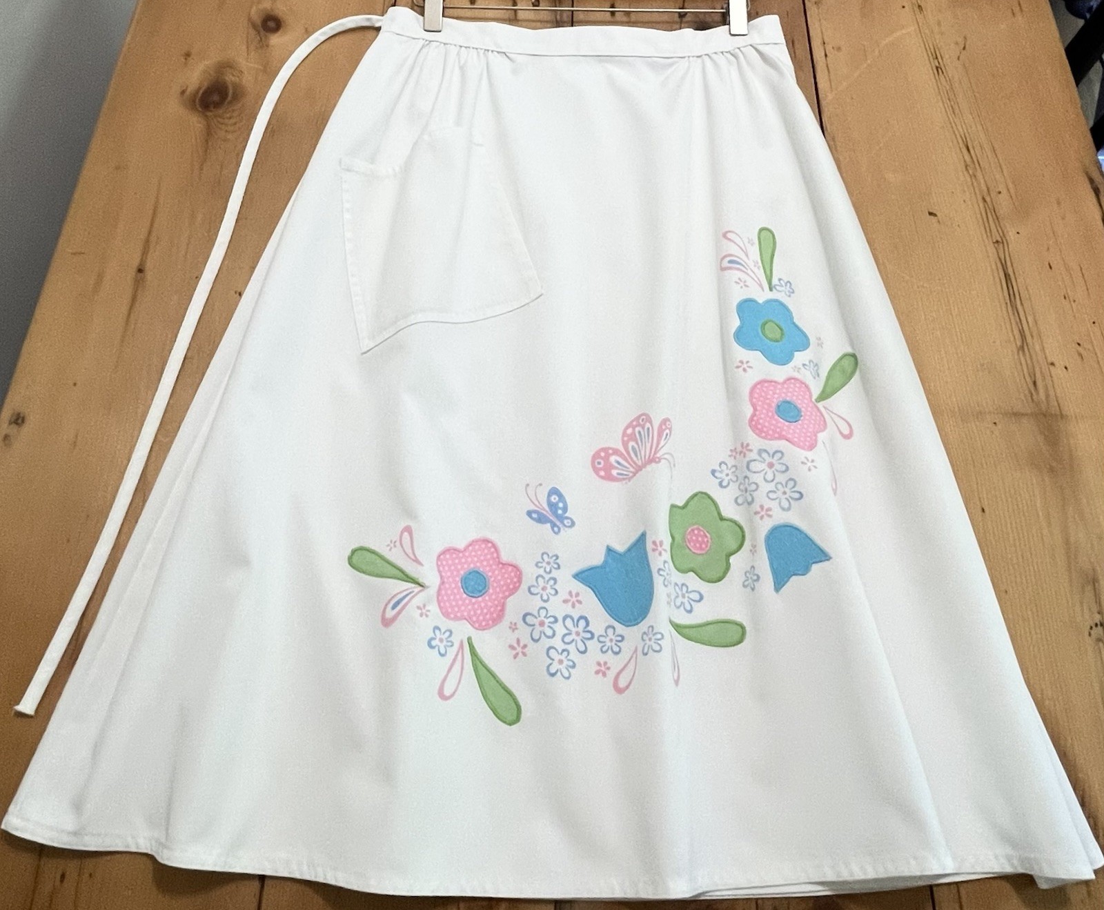 1960s Vintage Wrap Skirt Flowers A-line Pocket XL Knee-length Haphazard