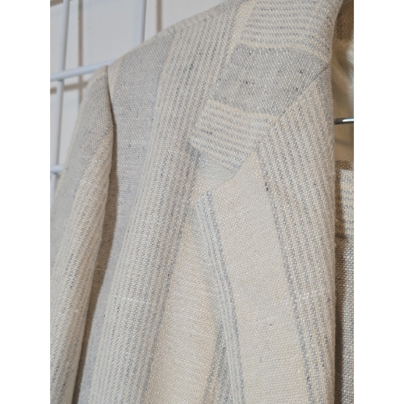 ROYCE LTD NY Vintage Cream and Light Gray Blue Striped Skirt Suit Set 10 NWT
