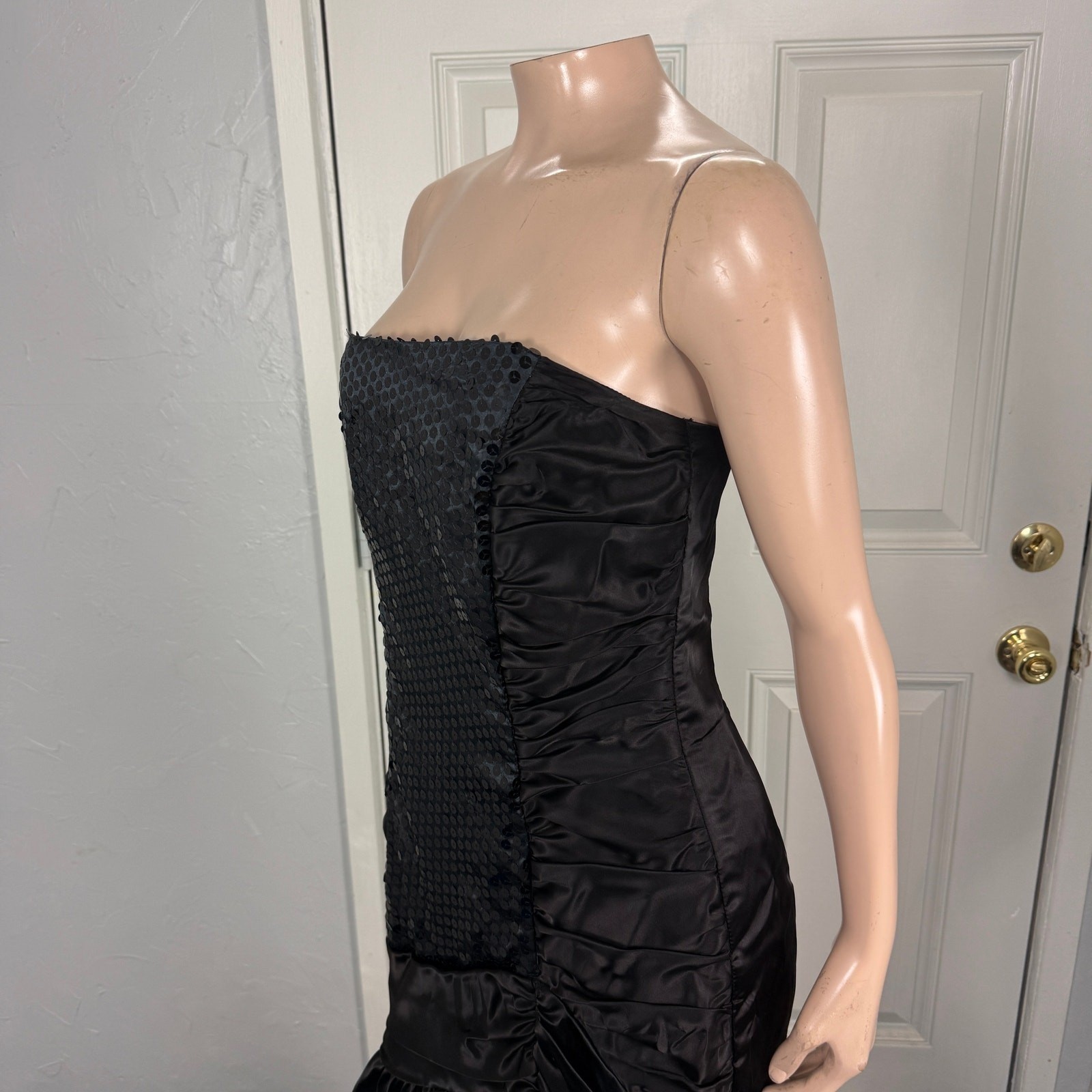 Vintage 80s 90s Mermaid Prom Women’s Dress Sequin Formal Maxi Strapless V3-11