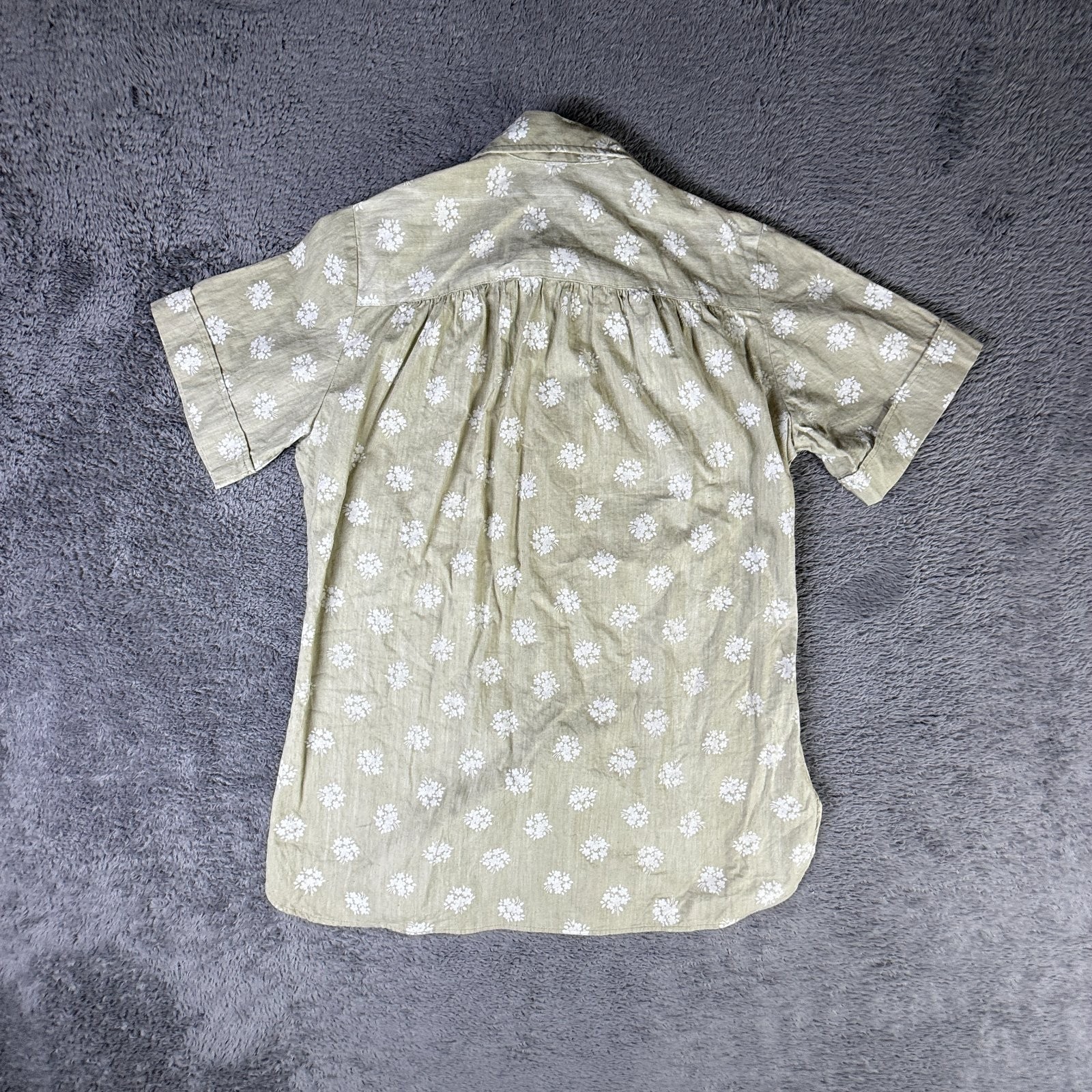 Vintage 80s J Tiktiner S Womens Button Up Shirt Green Floral Print Cotton France
