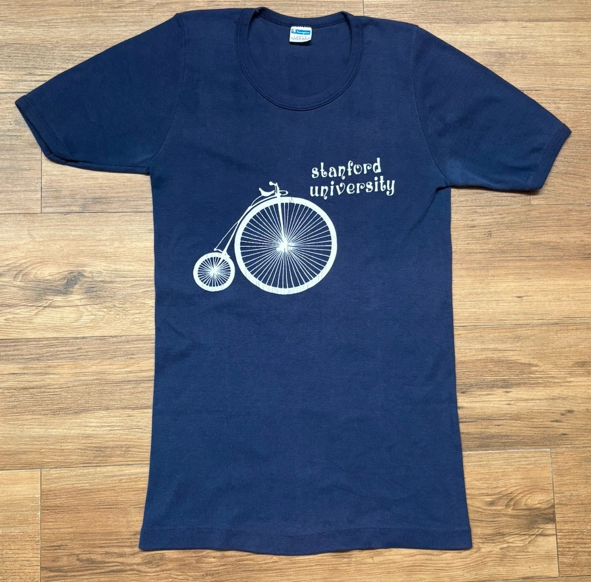 Vintage 70s Champion Stanford University Penny Farthing Bicycle Shirt Womens L