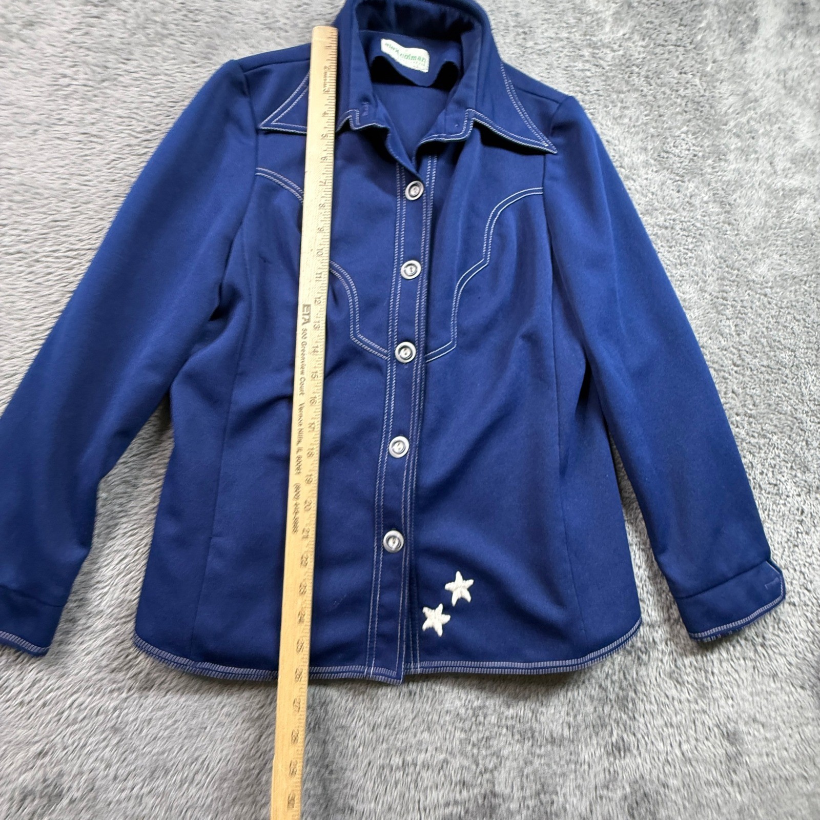 Alex Coleman Button Up Shirt Womens M/L Blue Excellent Vintage 70s Western Rodeo
