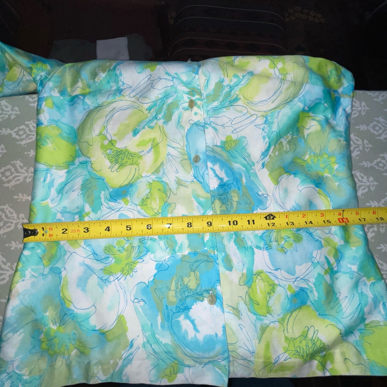 Vintage 50’s Water Color Floral Design Polished Cotton Button Front Blouse S/M