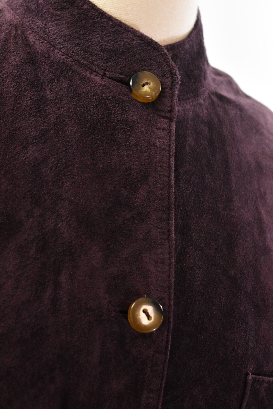 90s Vintage Purple Suede Leather Jacket Womens 10 Band Collar Utility Barn Coat