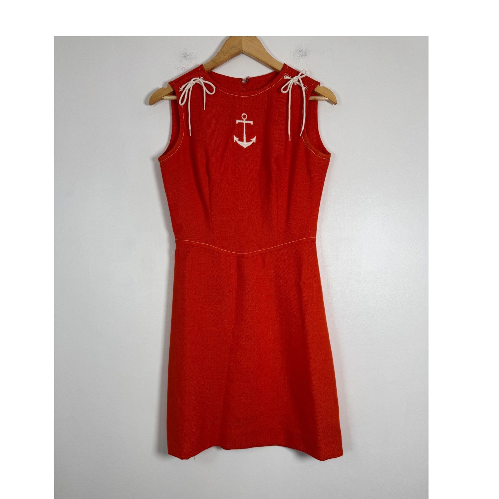 Nautical Vintage John Meyer 12 Shift Dress Orange Anchor Rope Tie Sleeveless