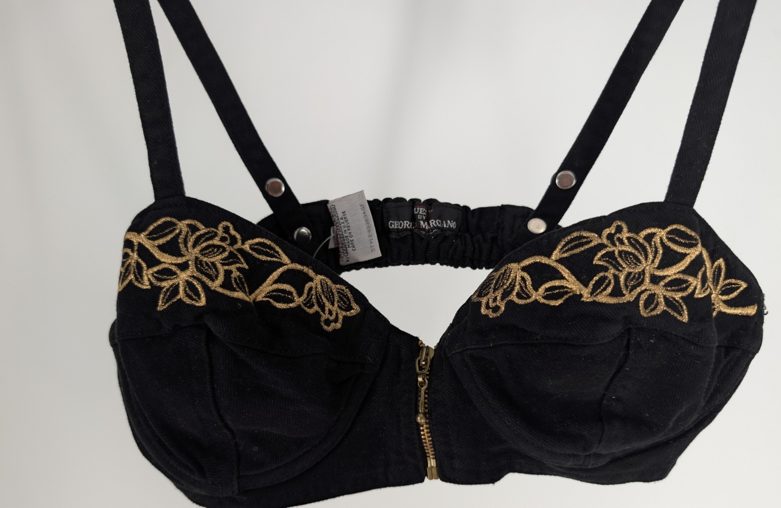Vintage 80s Guess Georges Marciano Black Denim Embroidered Bustier Top NWT M USA