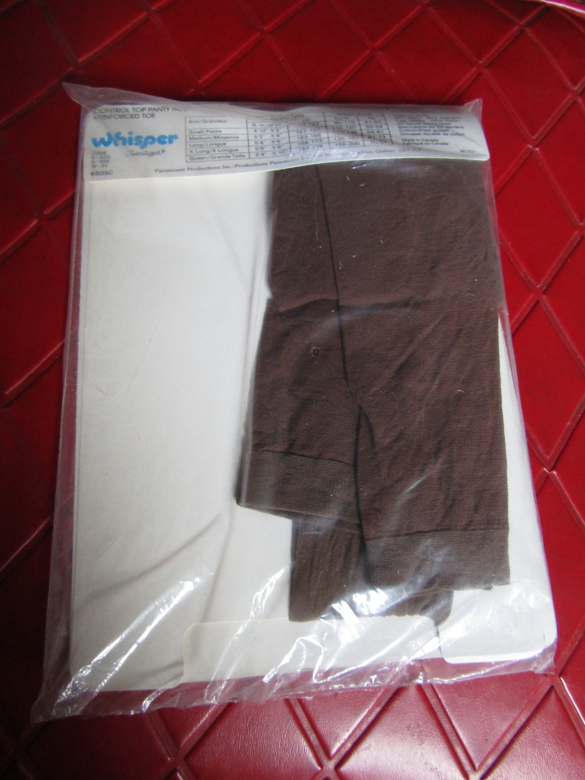 WHISPER Vintage TAUPE Nylon PANTYHOSE – Size LONG – 120 to 135 lbs – 1980’s
