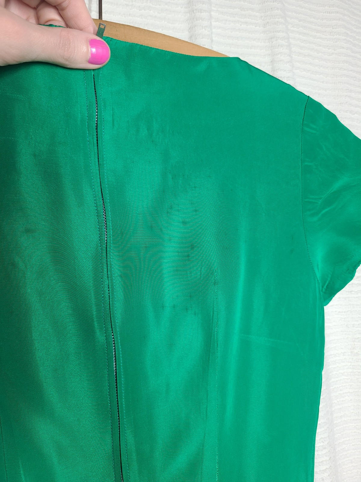 Vtg 60s Emerald Green Portrait Collar Dress Metal Zip Full Pleat Skirt Rayon 27w
