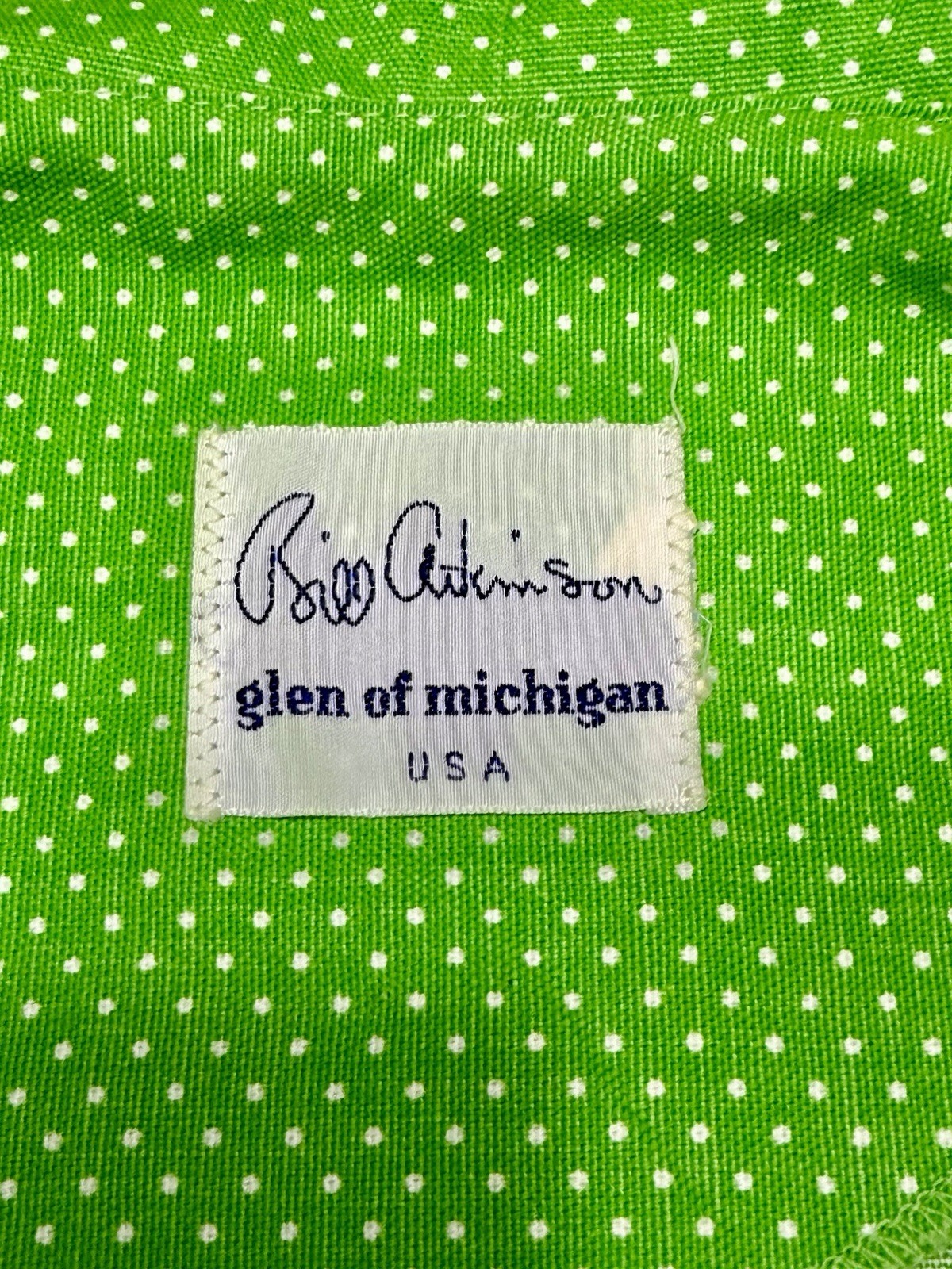 Vintage 1970s Women’s Heavy Cotton Green & White Polka Dot 2 Piece Top/Skirt
