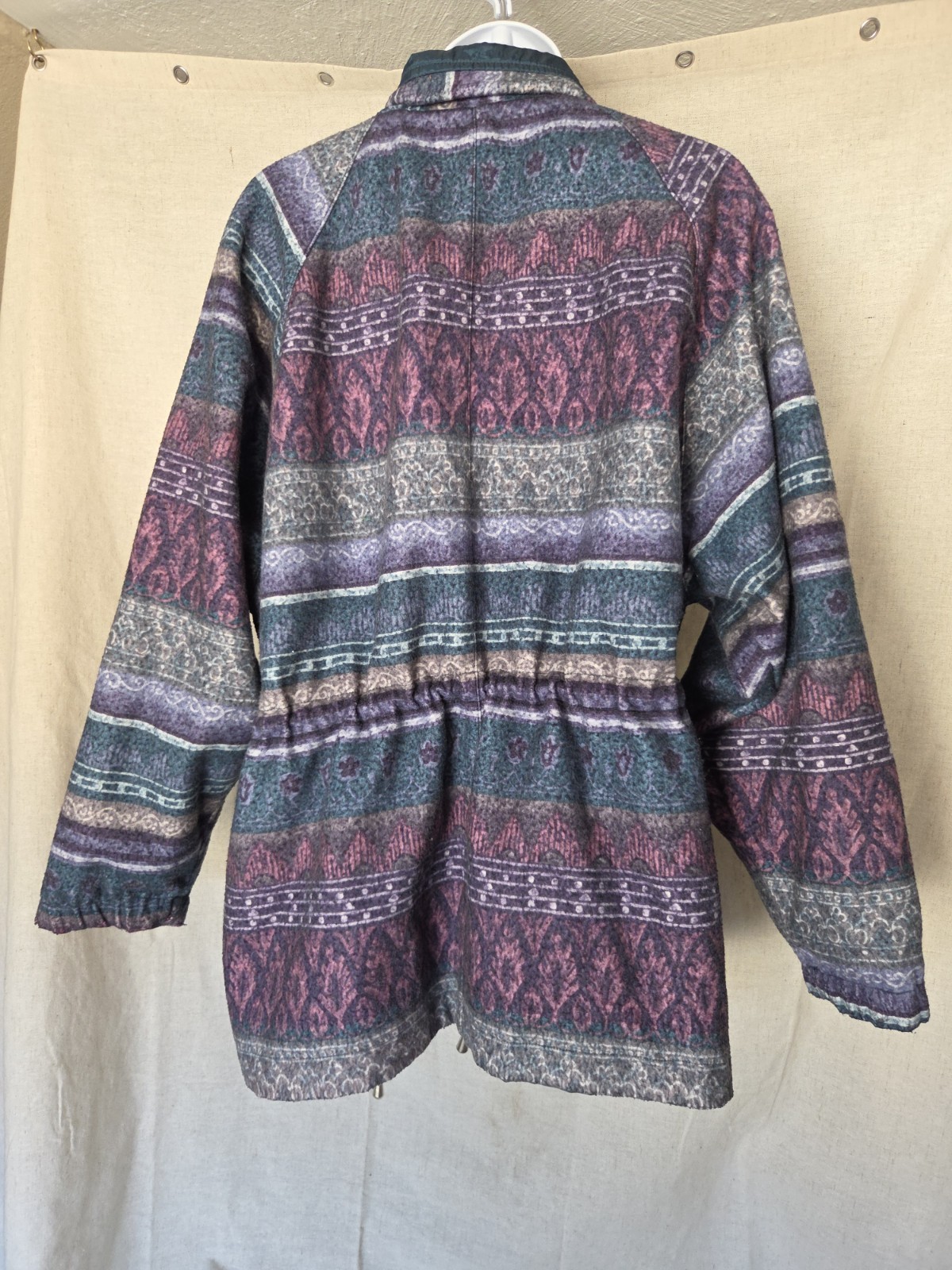 Vintage 1980s Reversible Geometric Tribal Pattern Jacket M Purple Teal Gray