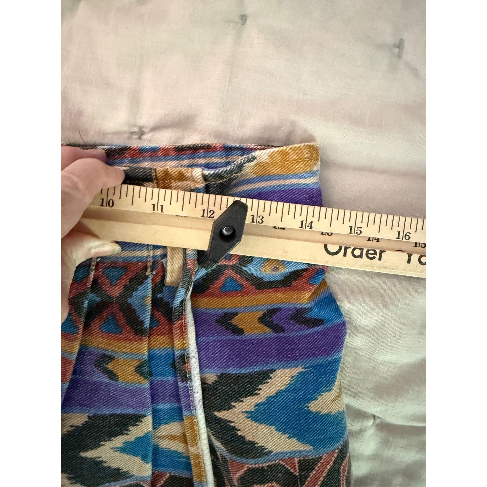 VTG Aztec Switch Skirt Sz 9 Southwest Wrap Style 90’s Blue Purple High Waist USA