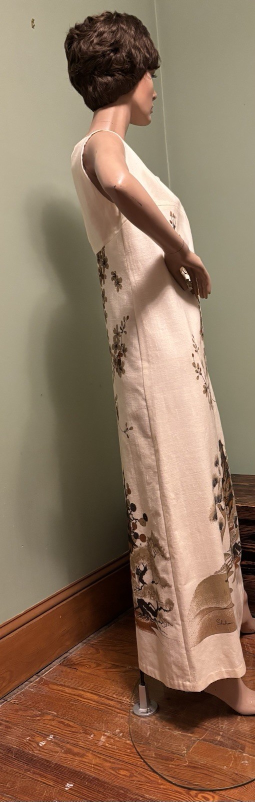 Vintage Alfred Shaheen Asian Inspired Hand Printed PAGODA Maxi Dress